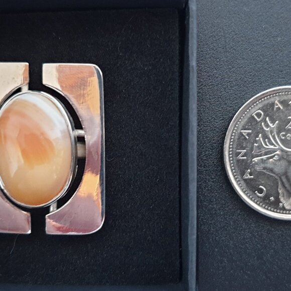 Unique Vintage European Modernist Apricot Carnelian Agate .800 Silver Ring - Picture 11 of 12